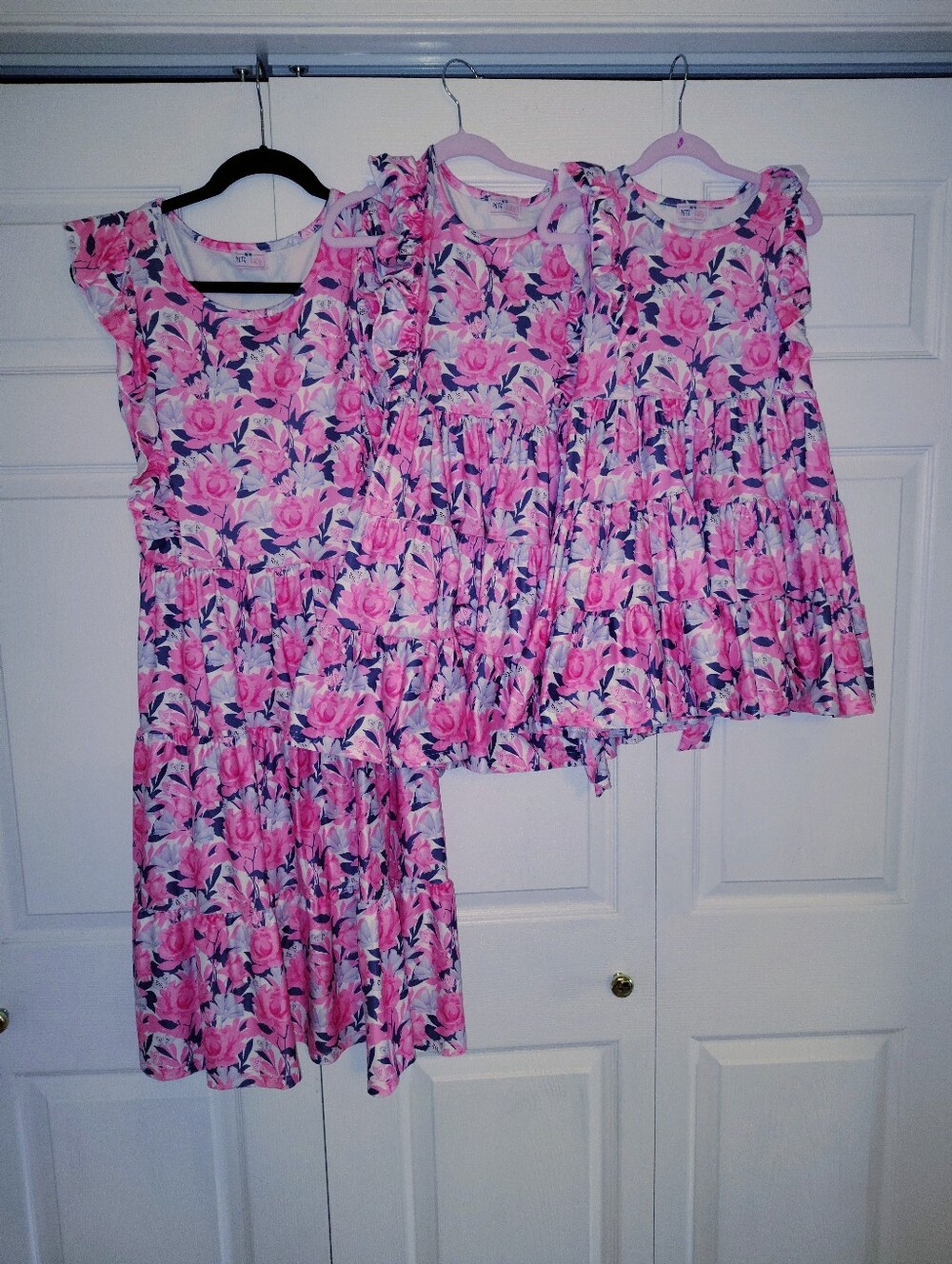 Mommy & Me- Pink Floral Tiered Dress (Size Adult Small, Child Size 5 & 7)